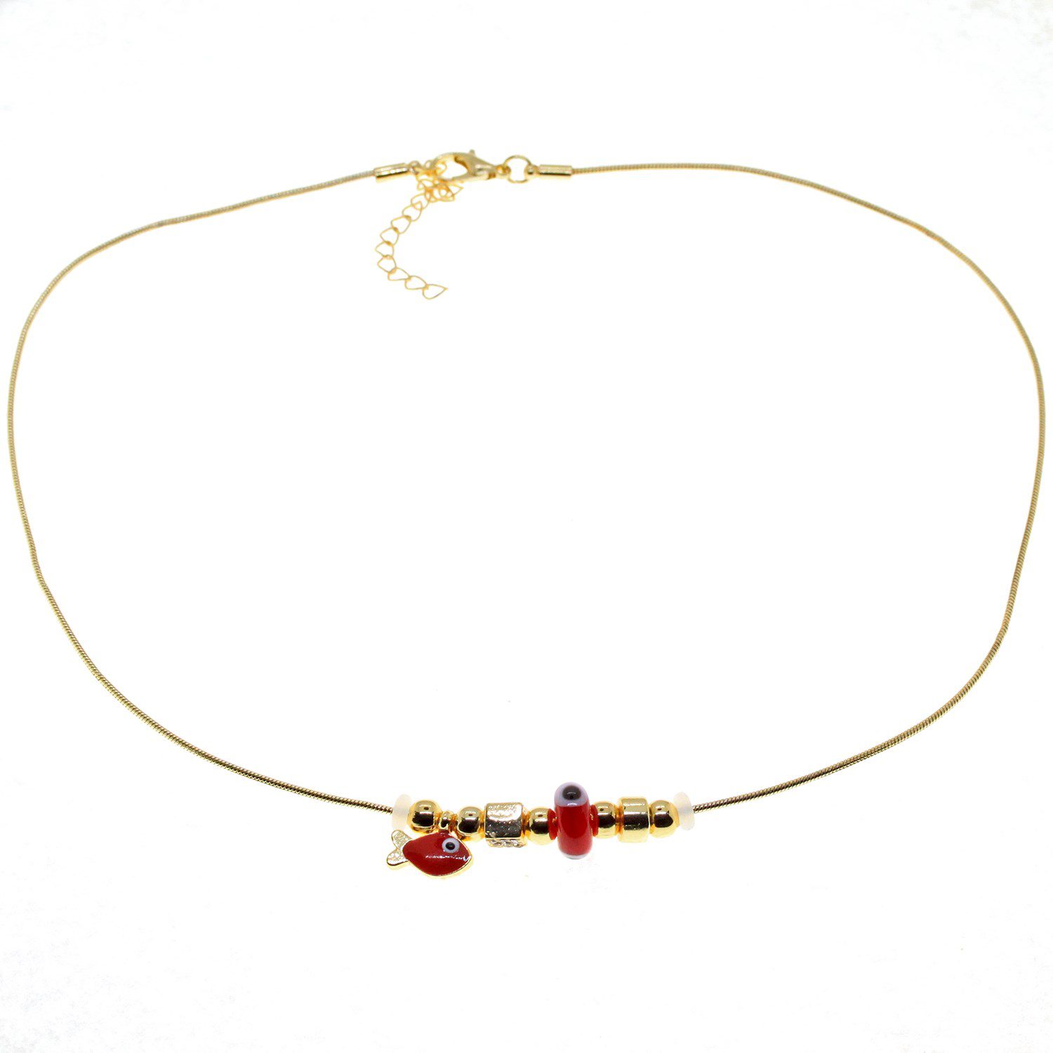 Toptan Altın Renk Kırmızı Mineli Balık Pandora Model Zirkon Kolye - 2986 3 Toptan Altın Renk Kırmızı Mineli Balık Pandora Model Zirkon Kolye  - 2986