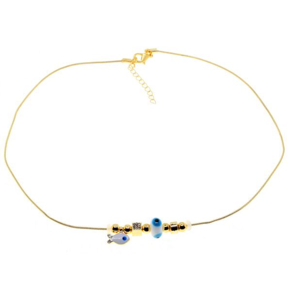 Toptan Altın Renk Beyaz Mineli Balık Pandora Model Zirkon Kolye  - 2988