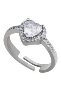 Toptan Gümüş Renk Beyaz Taş Kalp Şekil Lovely  Zirkon Pandora Yüzük Ayarlanabilir Her Parmağa Olur  - 2977