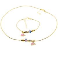 Toptan Altın Renk pembe Mineli Fil Kolye Ve  Bileklik Pandora  Kombin Zirkon Set Takım -  3003