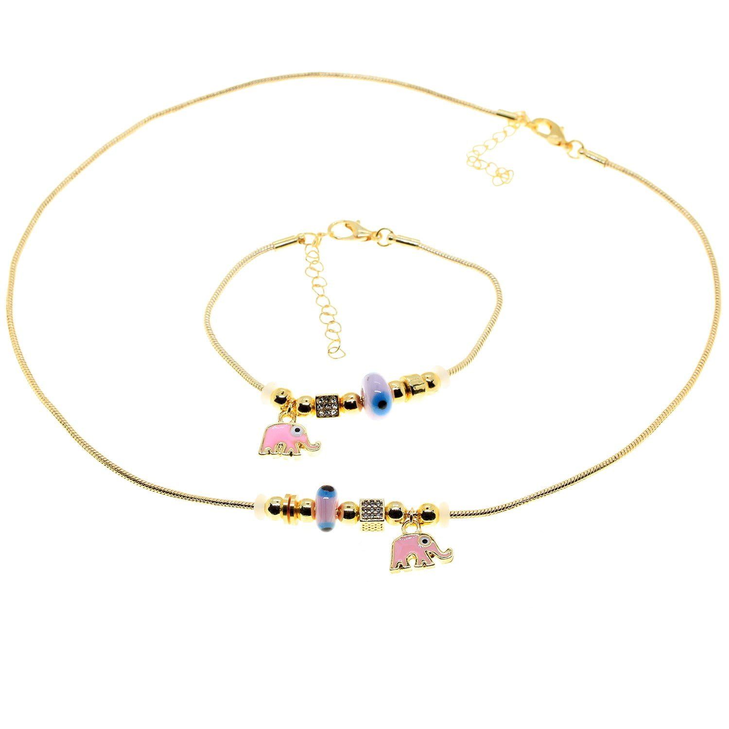 Toptan Altın Renk pembe Mineli Fil Kolye Ve Bileklik Pandora Kombin Zirkon Set Takım - 3003 3 Toptan Altın Renk pembe Mineli Fil Kolye Ve  Bileklik Pandora  Kombin Zirkon Set Takım -  3003