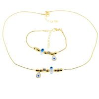 Toptan Altın Renk Beyaz Damla Kolye Ve  Bileklik Pandora  Kombin Zirkon Set Takım -  3005