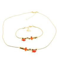 Toptan Altın Renk Turuncu Mineli Balık Kolye Ve  Bileklik Pandora  Kombin Zirkon Set Takım -  2995