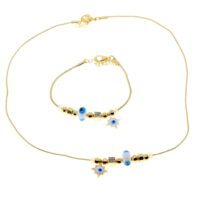 Toptan Altın Renk Beyaz Mineli Güneş Kolye Ve  Bileklik Pandora  Kombin Zirkon Set Takım -  2982