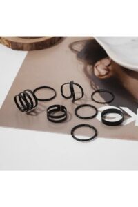 Toptan Kadın 10'lu Siyah Kombin Eklem Yüzük Seti - 2898 9 4ed90ad4a71648bda28b978f167de16e-toptan taki