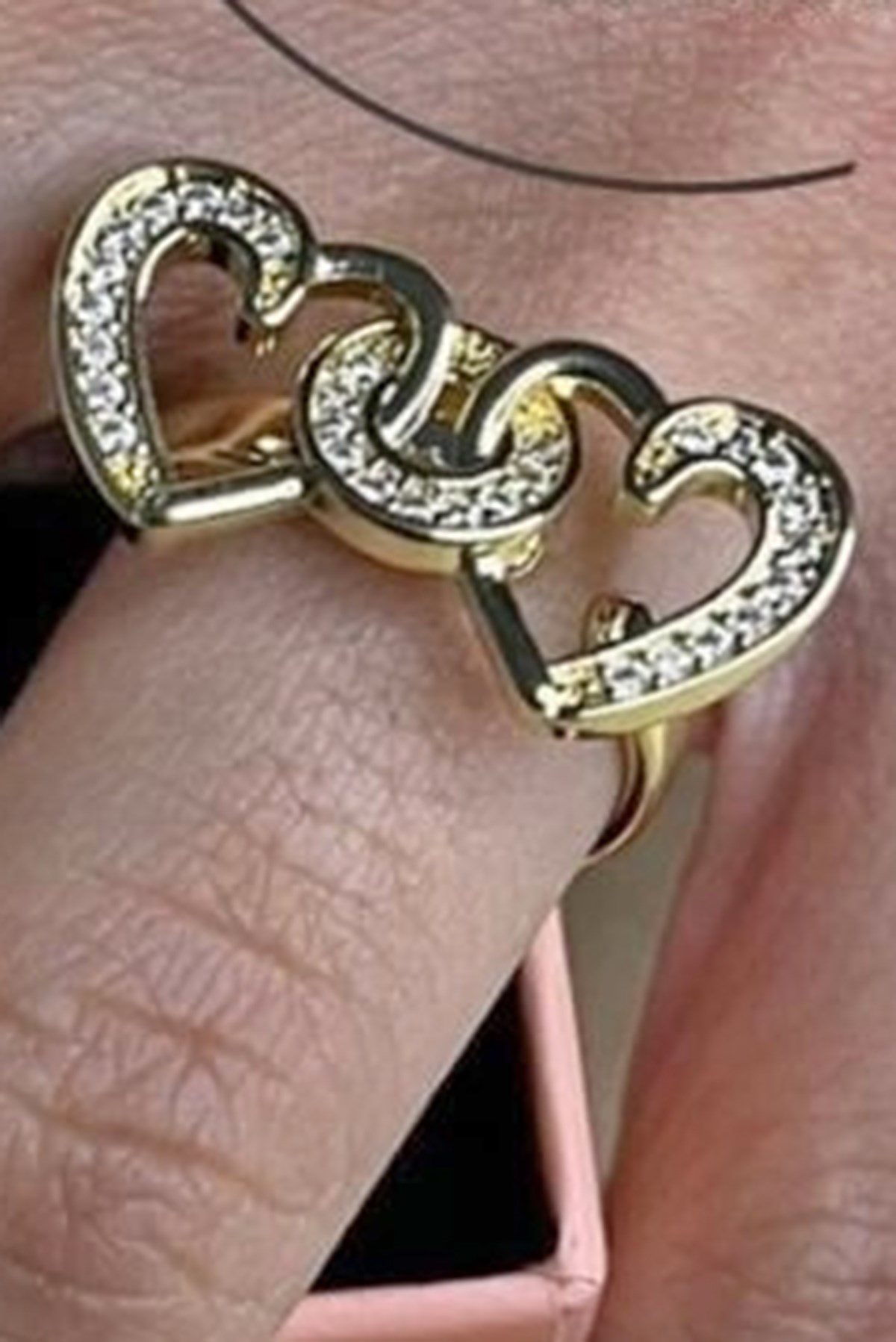 Toptan Altın Renk Çift Kalp Model Zirkon Taşlı Çelik Ayarlanabilir Çelik Yüzük - 3113 3 Toptan Altın Renk Çift Kalp Model Zirkon Taşlı Çelik Ayarlanabilir Çelik Yüzük -  3113