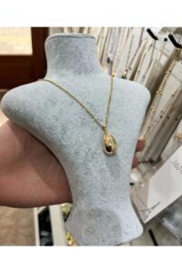 Toptan Altın Renk Sf Zincirde Sıra Taşlı Göz Yaşı Bottega Model Vip Solmaz Kararmaz Çelik Kolye- 3052