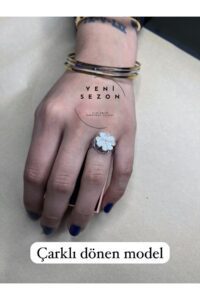 Toptan Gümüş Renk Sedefli Yonca Zirkon Ayarlanabilir Ucu Dönen Stres Vip Solmaz Kararmaz Çelik Yüzük - 3072