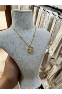 Toptan Altın Renk Top Zincir Zirkon Kalp Hayat Ağacı Model Kadın Vip Solmaz Kararmaz Çelik Kolye - 3066