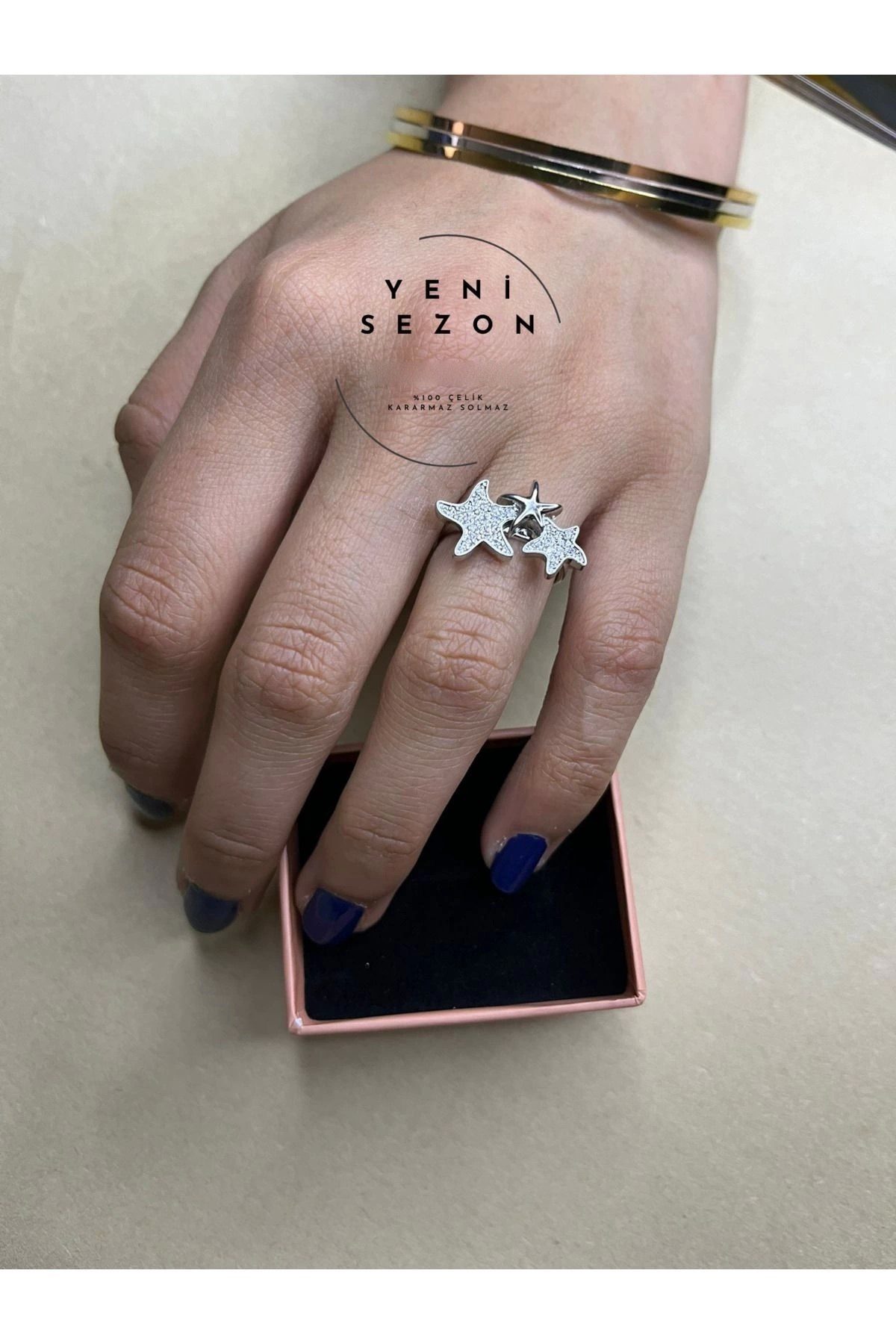 Toptan Gümüş Renk Üç Yıldız Model Zirkon Taşlı Ayarlanabilir vip Çelik Yüzük - 3082 4 Toptan Gümüş Renk Üç Yıldız Model Zirkon Taşlı Ayarlanabilir vip Çelik Yüzük - 3082 - Görsel 2