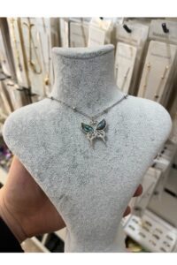 Toptan Gümüş Renk Top Zincir Kelebek Gezegen Zirkon Taşlı Model Kadın Vip Solmaz Kararmaz Çelik Kolye- 3050