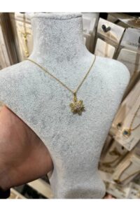 Toptan Altın Renk Sf Zincir Kar Tanesi Model Ucu Dönen Vip Solmaz Kararmaz Çelik Kolye - 3065