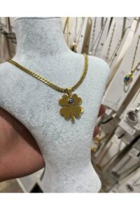 Toptan Altın Renk Yazı Yazılabilen Plüton Zincir Yonca 45 Cm Vip Solmaz Kararmaz Çelik Kolye - 3079