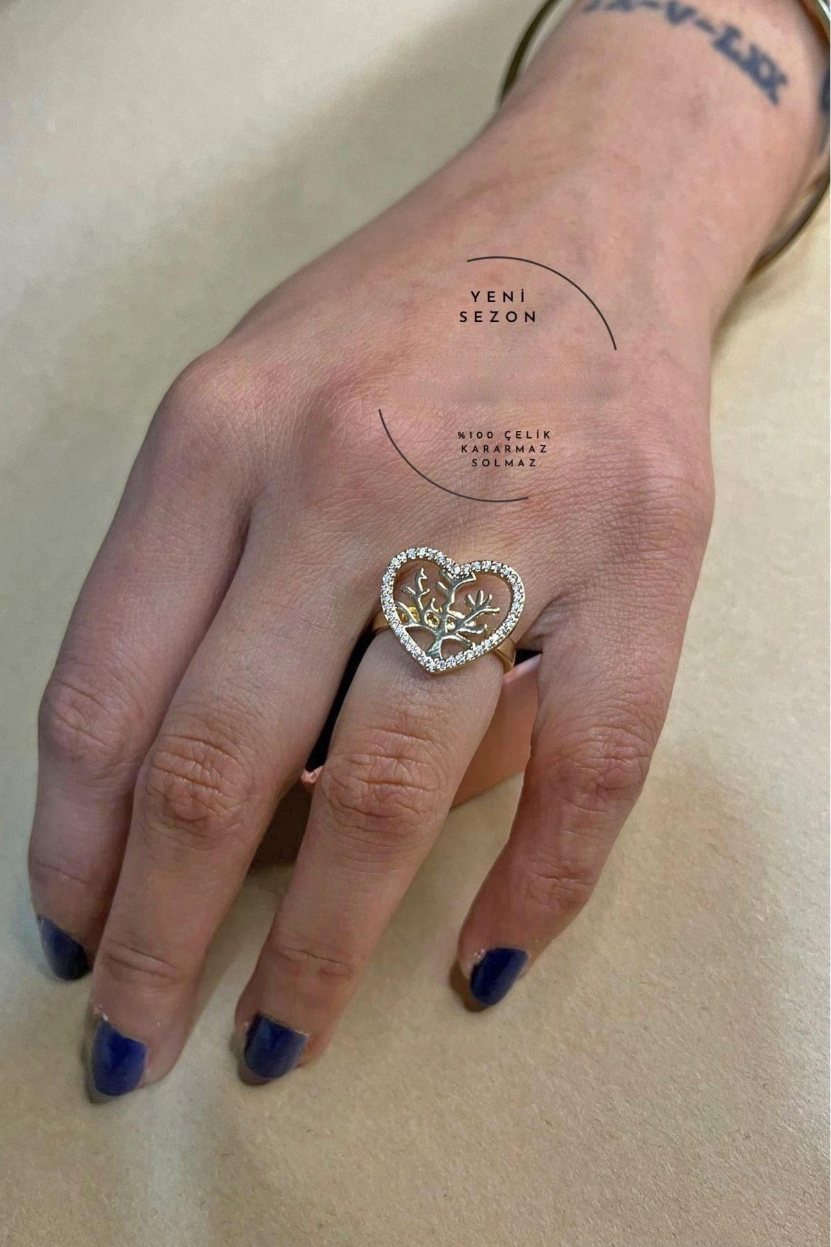 Toptan Altın Renk Zirkon Taşlı Kalpli Hayat Ağacı Model Çelik Yüzük Ayarlanabilir Çelik Yüzük - 3111 4 Toptan Altın Renk Zirkon Taşlı Kalpli Hayat Ağacı Model Çelik Yüzük Ayarlanabilir Çelik Yüzük - 3111 - Görsel 2