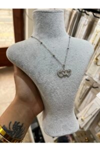 Toptan Gümüş Renk Top Zincir Temalı Zirkon Taşlı Kalp Temalı Kadın Vip Solmaz Kararmaz Çelik Kolye - 3062