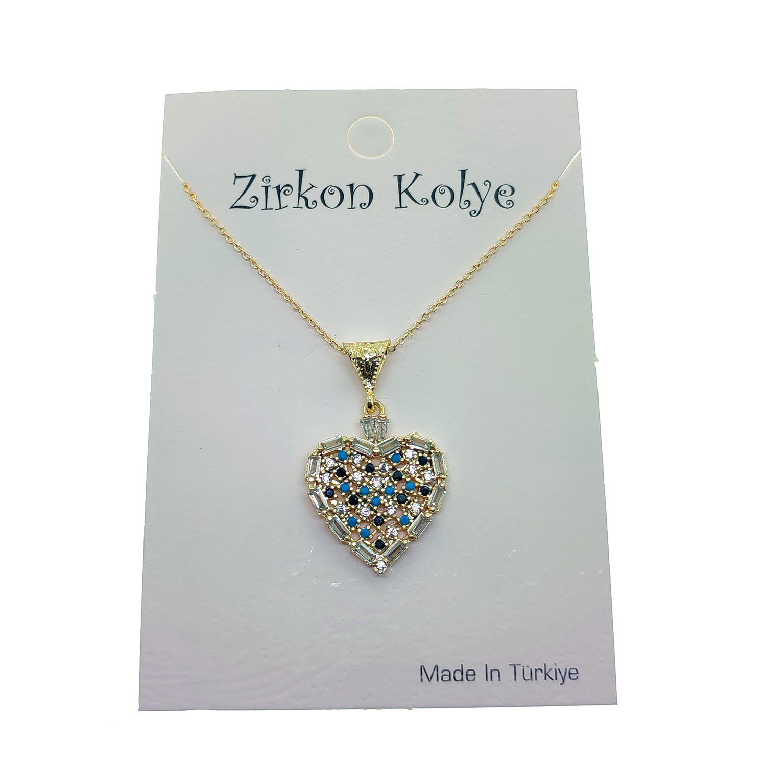 Toptan Altın Renk Baget Taş Kalp Model Zirkon Kolye - 2751 3 Toptan Altın Renk Baget Taş Kalp Model Zirkon Kolye  - 2751