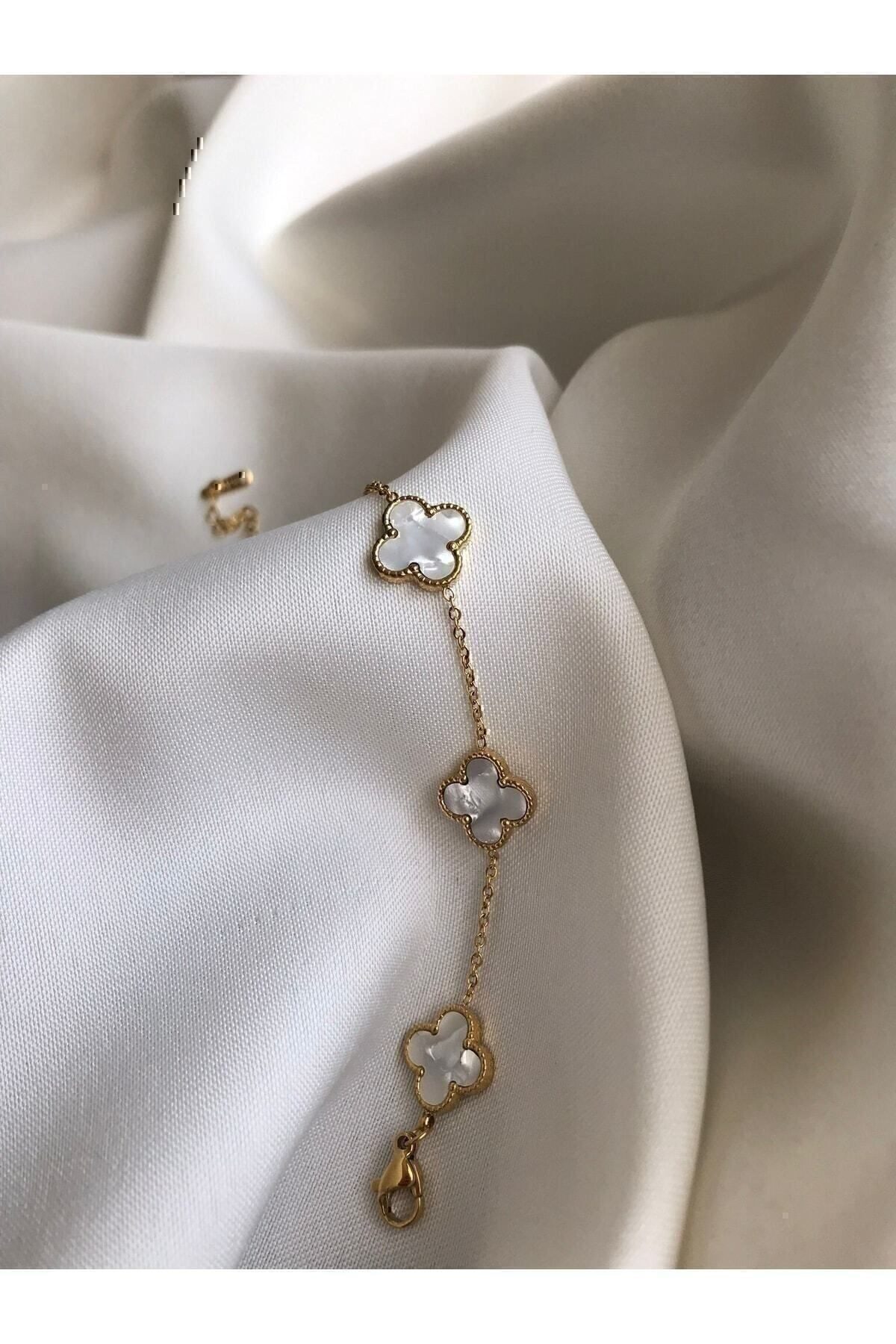 Toptan Altın Renk Beyaz Sedef Van Cleef Bijuteri Bileklik - 3129 5 Toptan Altın Renk Beyaz Sedef Van Cleef Bijuteri Bileklik - 3129 - Görsel 3