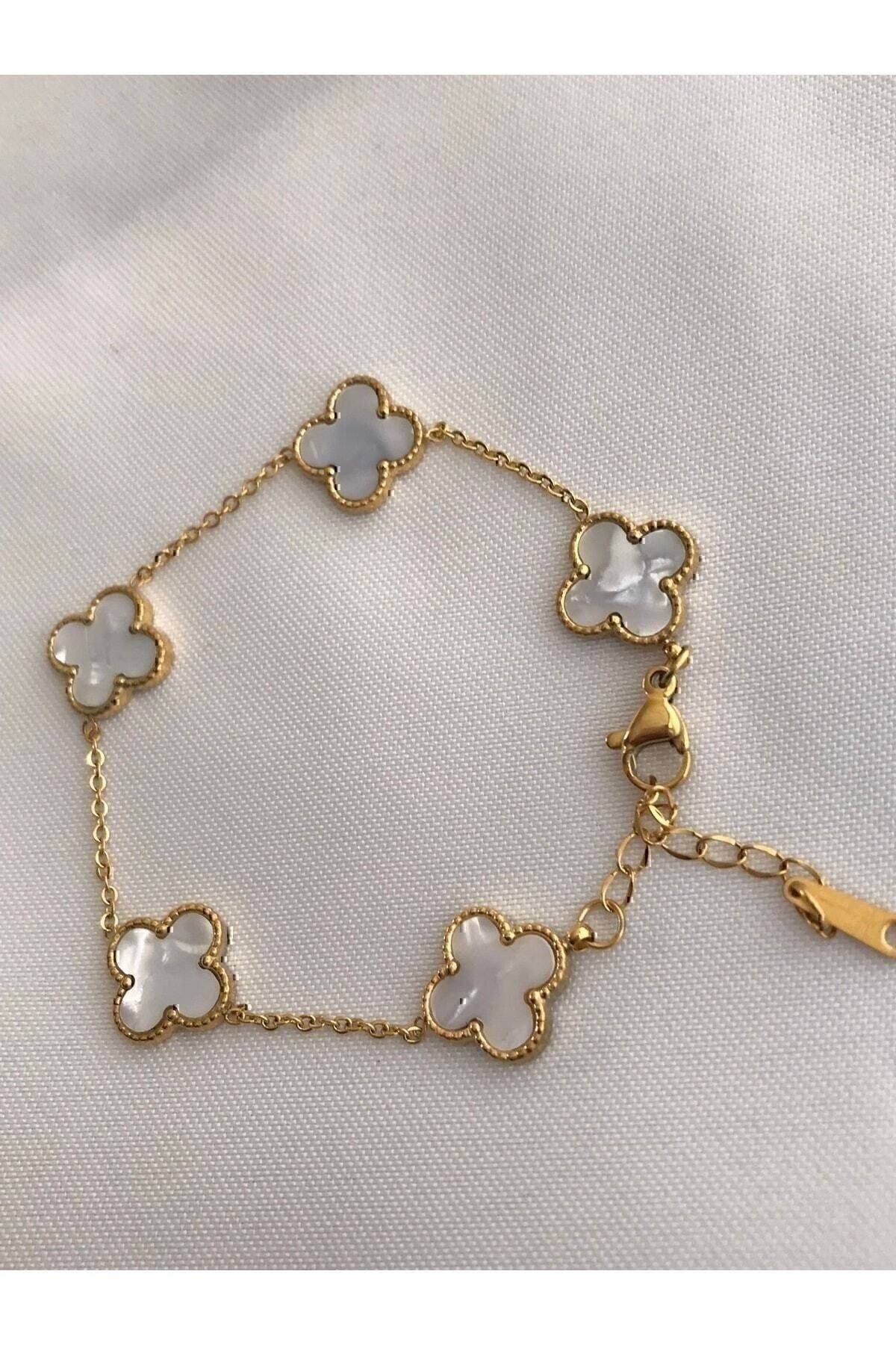 Toptan Altın Renk Beyaz Sedef Van Cleef Bijuteri Bileklik - 3129 4 Toptan Altın Renk Beyaz Sedef Van Cleef Bijuteri Bileklik - 3129 - Görsel 2