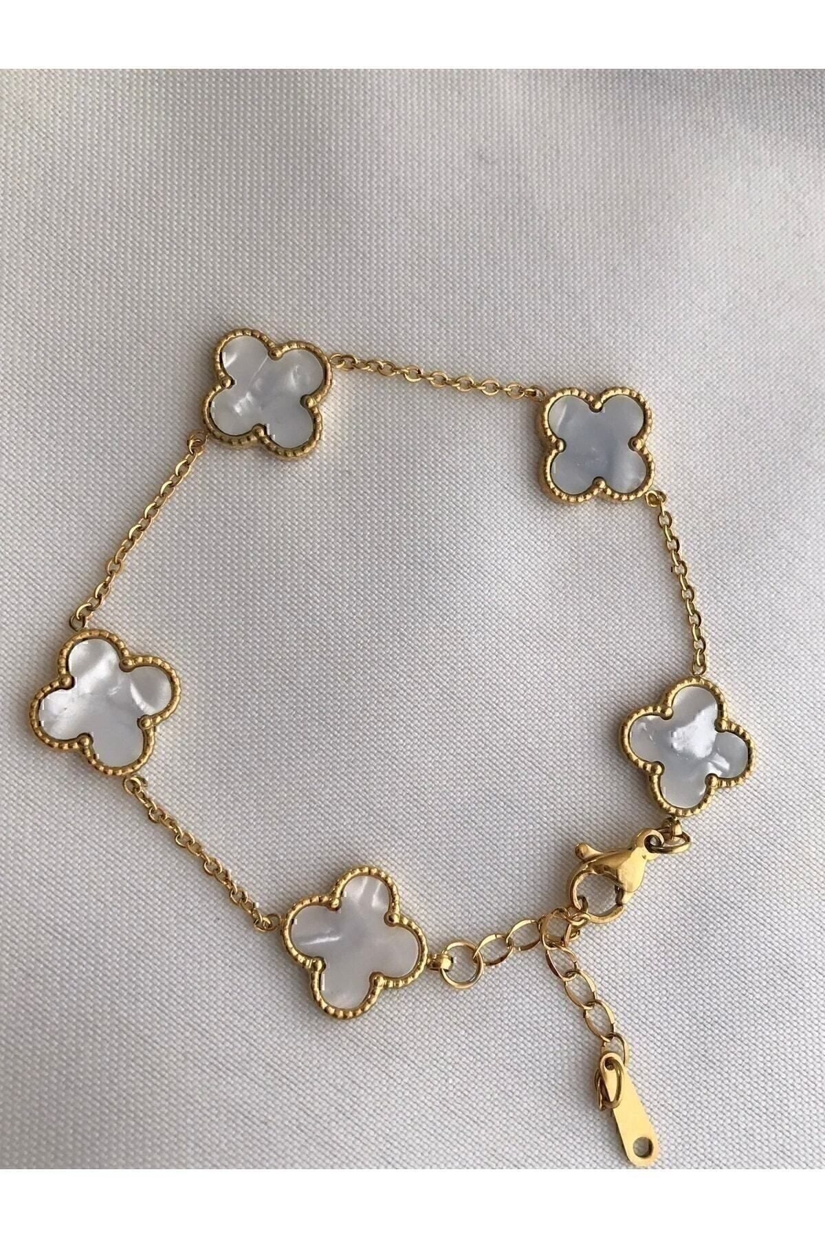 Toptan Altın Renk Beyaz Sedef Van Cleef Bijuteri Bileklik - 3129 3 Toptan Altın Renk Beyaz Sedef Van Cleef Bijuteri Bileklik - 3129