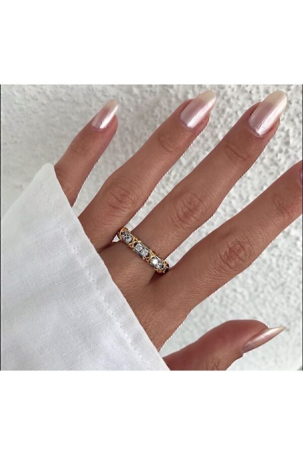 Toptan Gümüş Renk Altın Rodaj  Tiffany Model Çelik Su Yolu Yüzük Çelik Yüzük - 3161 - Görsel 3
