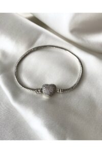 Toptan Gümüş Renk Kalp Model Charm Pandora Çelik Bileklik -  3169