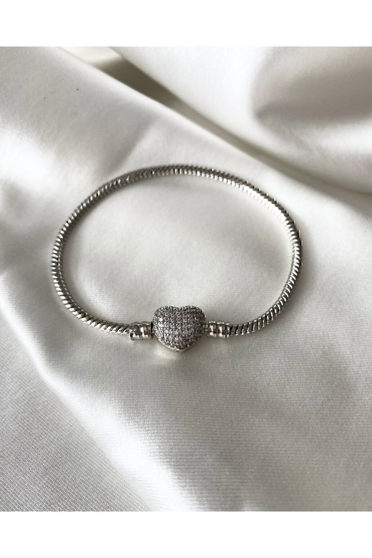 Toptan Gümüş Renk Kalp Model Charm Pandora Çelik Bileklik - 3169 3 Toptan Gümüş Renk Kalp Model Charm Pandora Çelik Bileklik -  3169