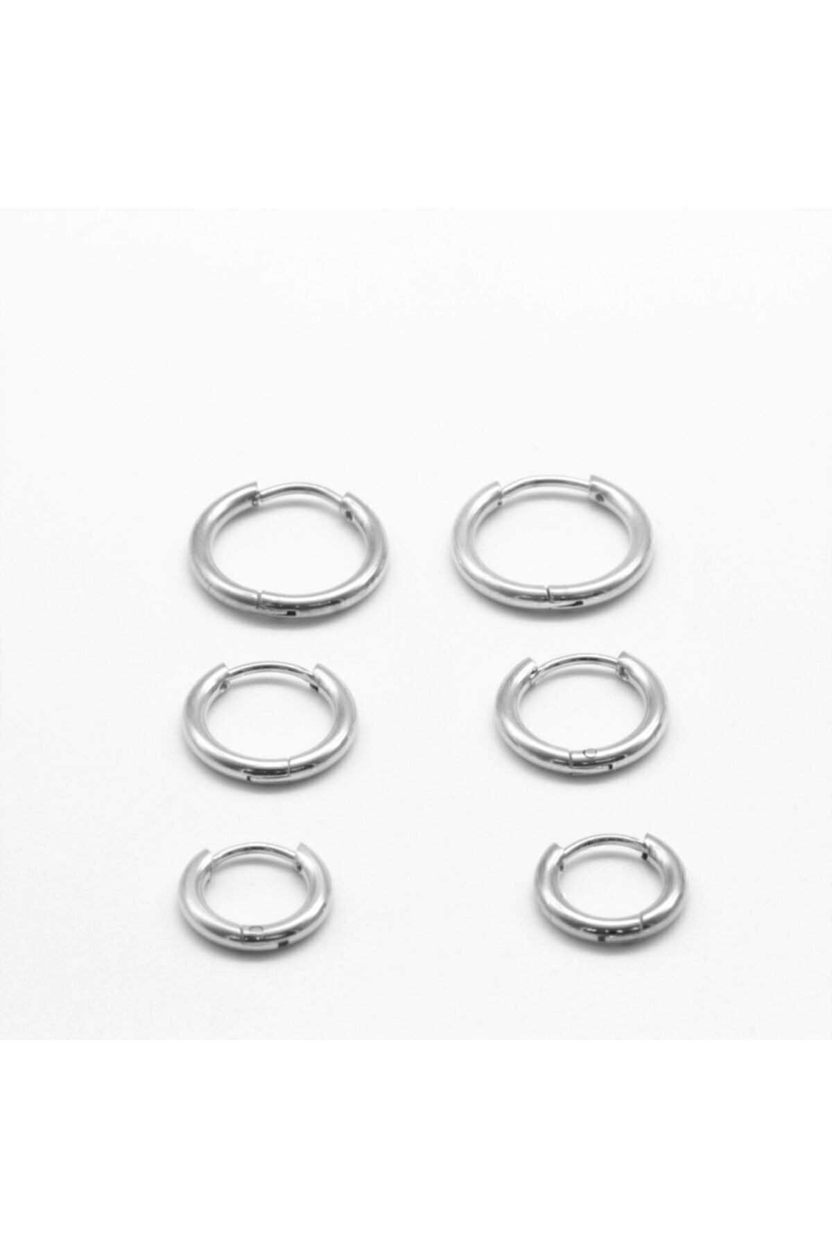 Toptan Gümüş Renk Çelik Set Halka Küpe Gümüş 6 Adet (3 Farklı Boy) Çelik Küpe - 3170 4 Toptan Gümüş Renk Çelik Set Halka Küpe Gümüş 6 Adet (3 Farklı Boy) Çelik Küpe - 3170 - Görsel 2