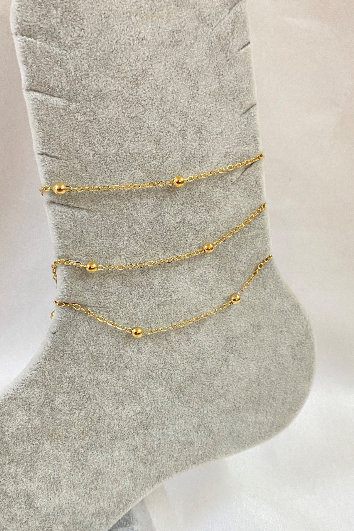 Toptan Altın Renk Üçlü Top Zincir Çelik Halhal - 3278 4 Toptan Altın Renk Üçlü Top Zincir Çelik Halhal - 3278 - Görsel 2