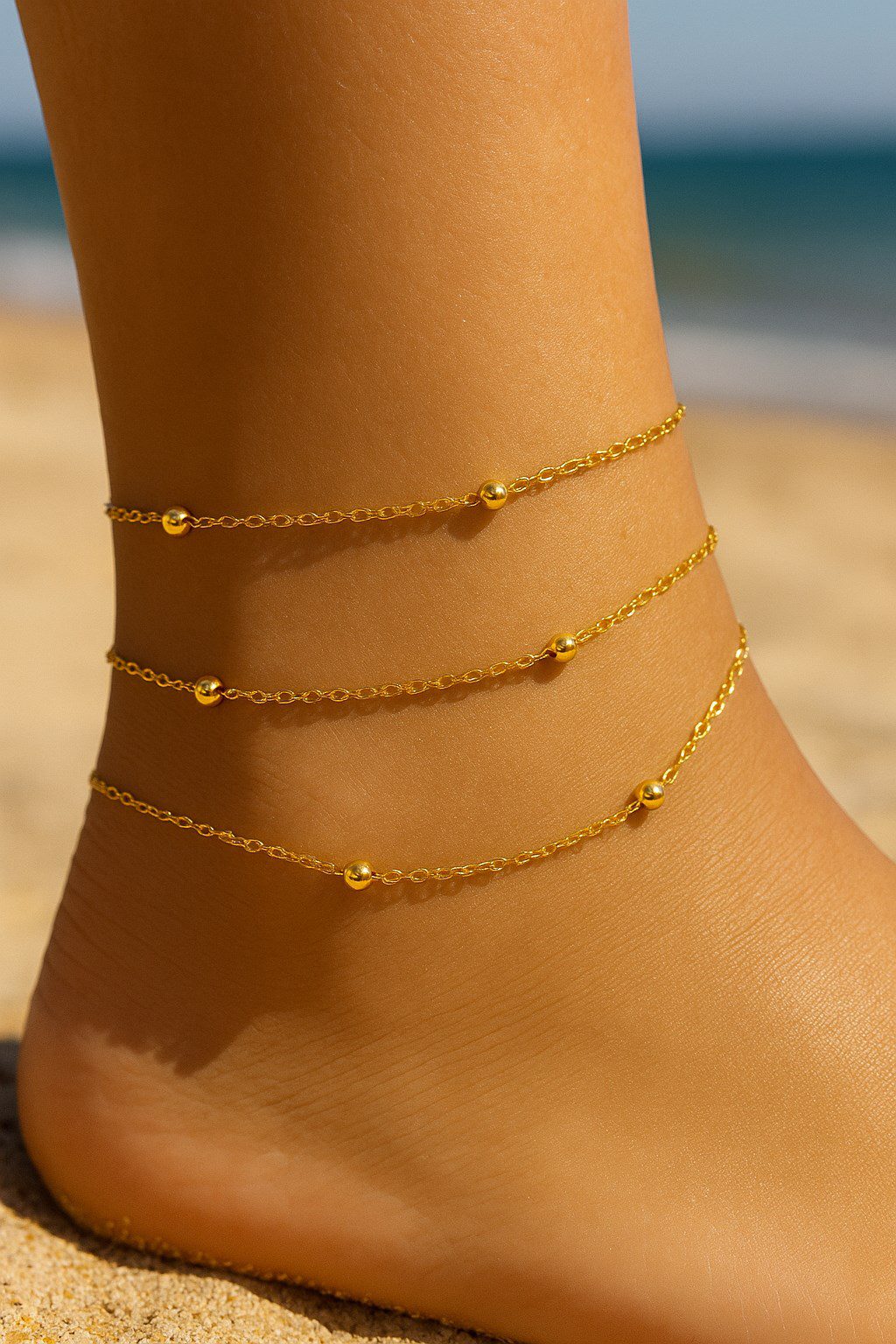 Toptan Altın Renk Üçlü Top Zincir Çelik Halhal - 3278 3 Toptan Altın Renk Üçlü Top Zincir Çelik Halhal - 3278