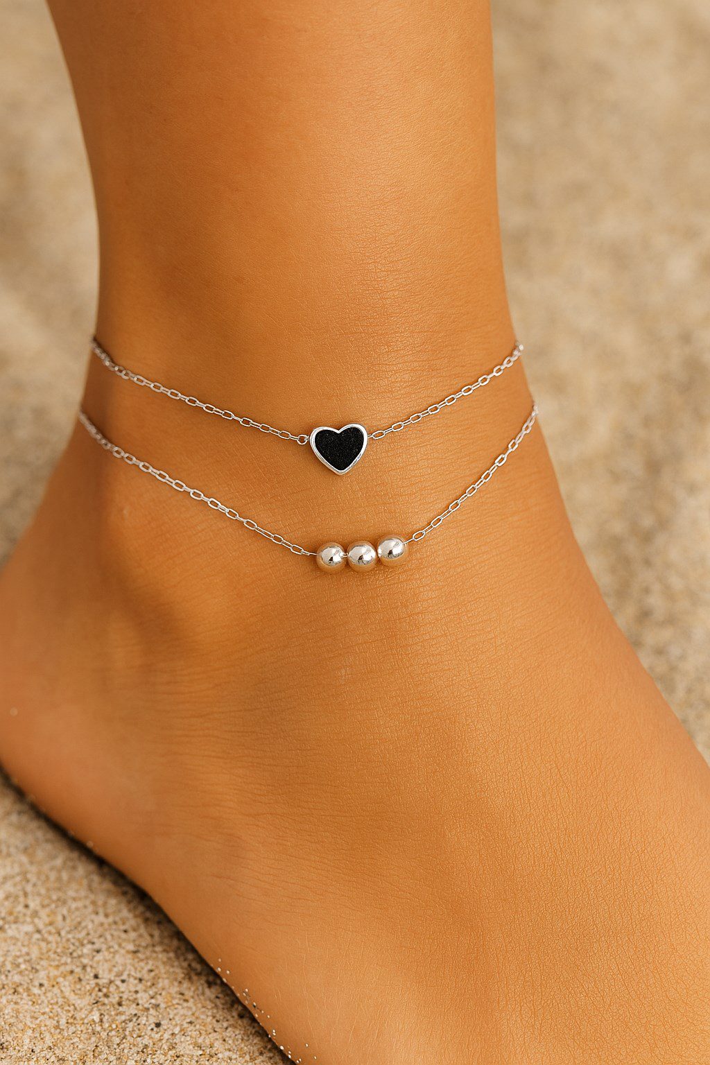 Toptan Gümüş Renk Top Kalp Model Sf Ve Sf Zincir Çelik Halhal - 3284 3 Toptan Gümüş Renk Top Kalp Model Sf Ve Sf Zincir Çelik Halhal - 3284