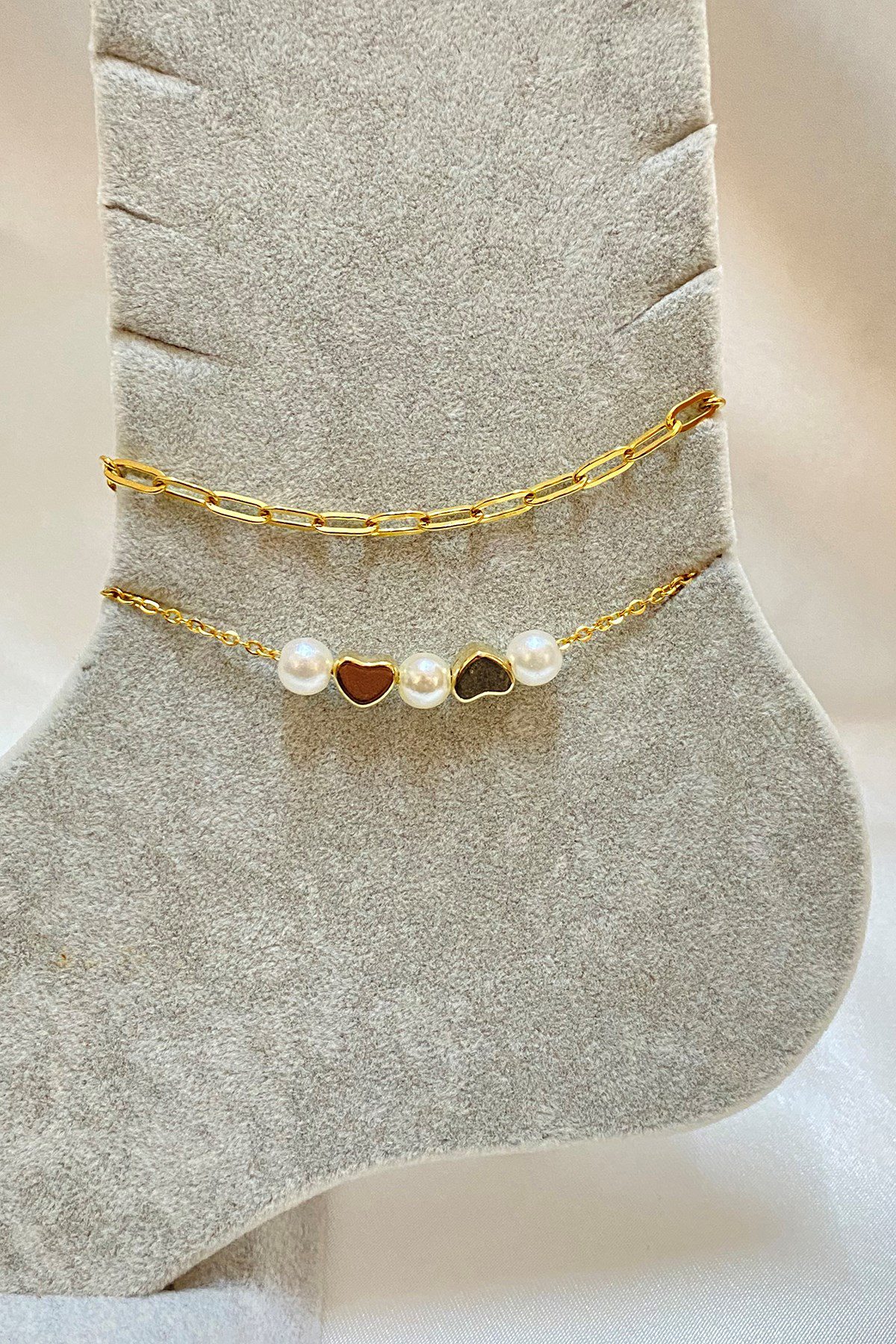 Toptan Altın Renk İncili Kalp Model Ezme Ve Sf Zincir Çelik Halhal - 3293 4 Toptan Altın Renk İncili Kalp Model Ezme Ve Sf Zincir Çelik Halhal - 3293 - Görsel 2