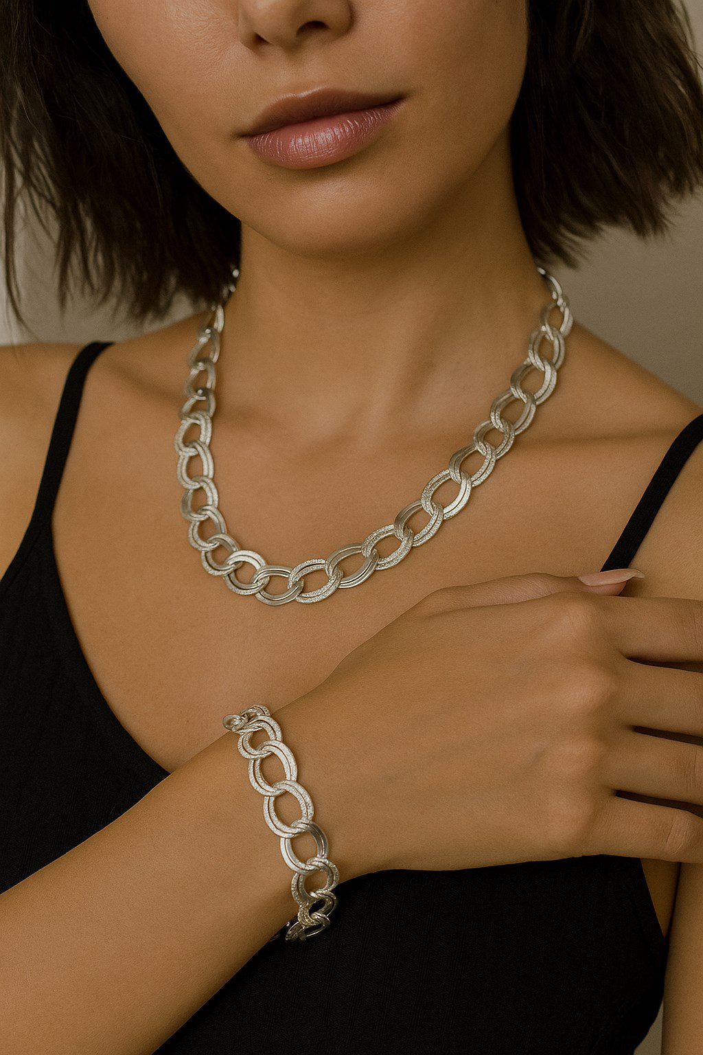 Toptan Gümüş Renk Samanyolu Kolye & Bileklik Set Vip Solmaz Kararmaz Çelik Set - 3338 2 Toptan Gümüş  Renk Samanyolu Kolye & Bileklik Set Vip Solmaz Kararmaz Çelik Set - 3338