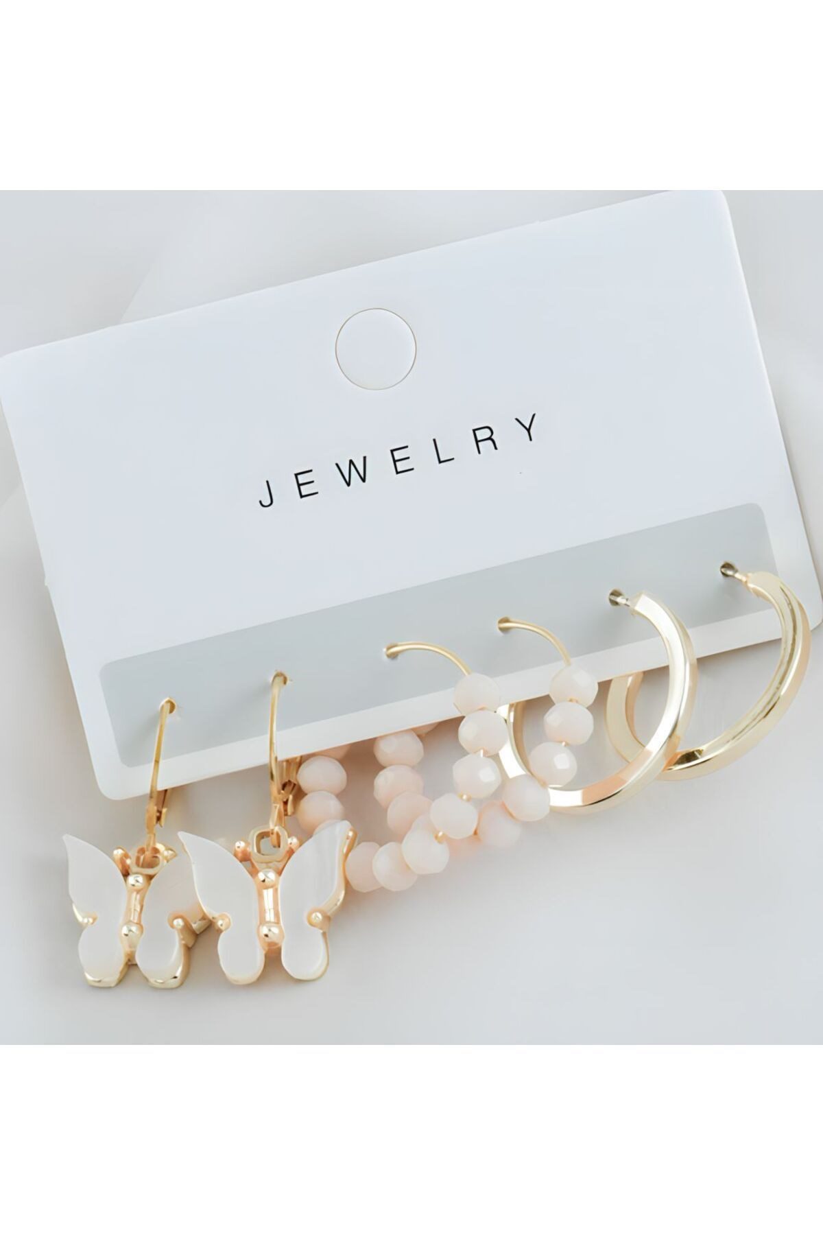 Toptan Altın Renk Kadın 6 'lı Beyaz Kelebek Zirkon Küpe Seti - 2923 4 Toptan Altın Renk Kadın 6 'lı Beyaz Kelebek Zirkon Küpe Seti - 2923 - Görsel 2