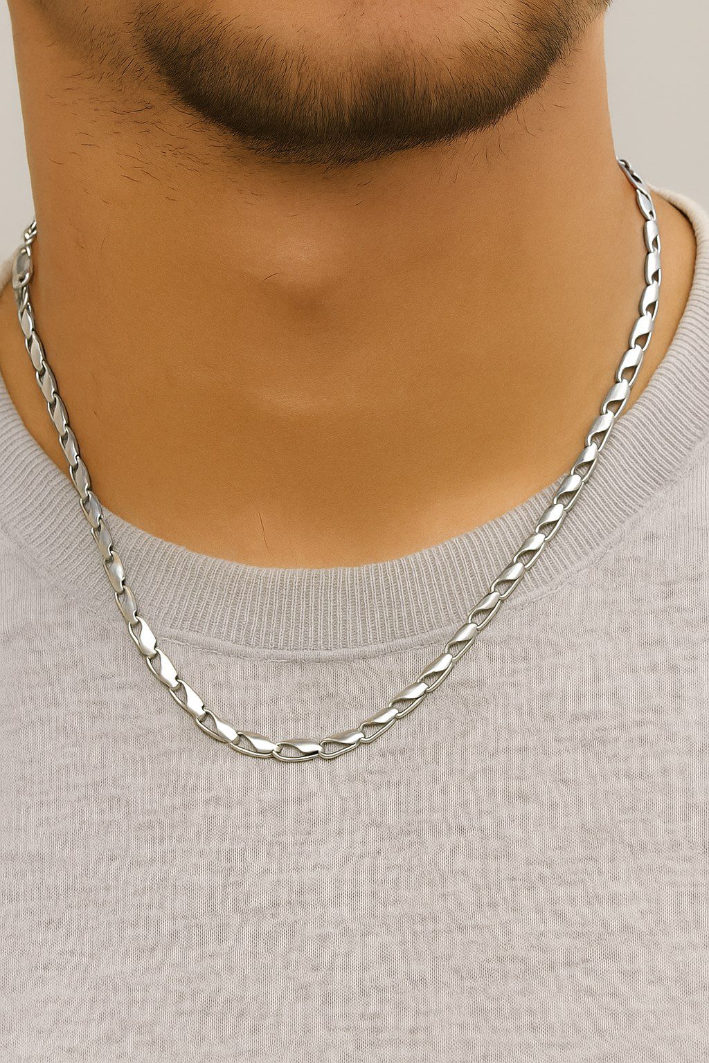 Toptan Gümüş Renk Kesik Arpa Unisex Çelik Kolye - 3350 3 Toptan Gümüş Renk Kesik Arpa Unisex Çelik Kolye - 3350