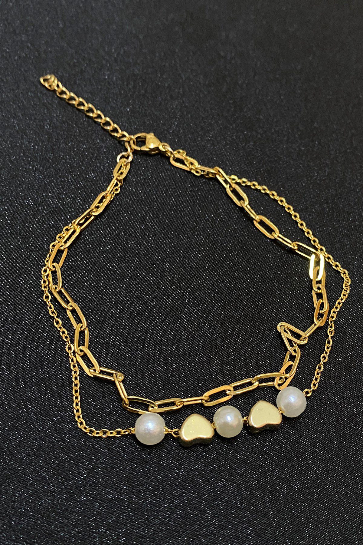 Toptan Altın Renk İncili Kalp Model Ezme Ve Sf Zincir Çelik Halhal - 3293 6 Toptan Altın Renk İncili Kalp Model Ezme Ve Sf Zincir Çelik Halhal - 3293 - Görsel 4