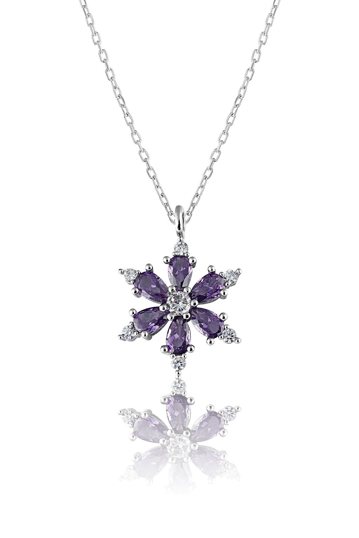 Toptan Gümüş Renk Mor Damla Taşlı Lotus Kamelya Çiçeği Çelik Kolye - 3417 4 Toptan Gümüş Renk Mor Damla Taşlı Lotus Kamelya Çiçeği Çelik Kolye - 3417 - Görsel 2