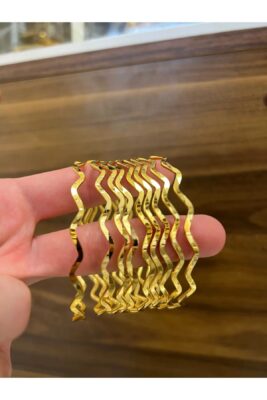 Toptan Altın Renk 6 Adet 22 Ayar Kaplama Zikzak Ajda Bilezik Bileklik 22 Cm.  - 3288-6