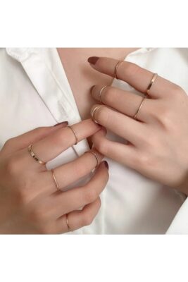 Toptan Kadın Gold 10'lu Eklem Kombin Yüzük Seti - 2897