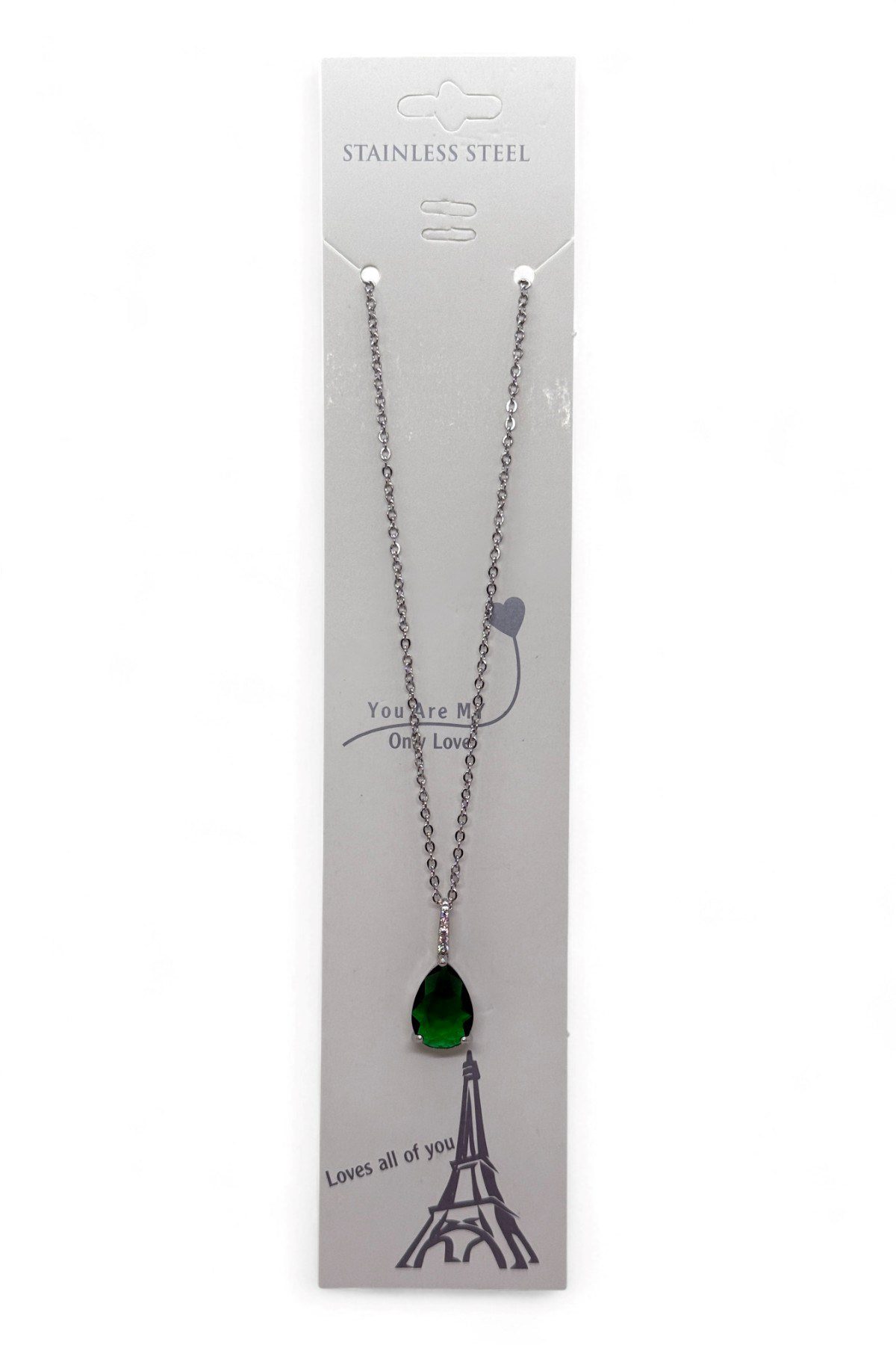 Toptan Gümüş Renk Sıra Taşlı Yeşil Damla Model Sf Zincir Çelik Kolye - 3783 5 Toptan Gümüş Renk Sıra Taşlı Yeşil Damla Model Sf Zincir Çelik Kolye - 3783 - Görsel 3