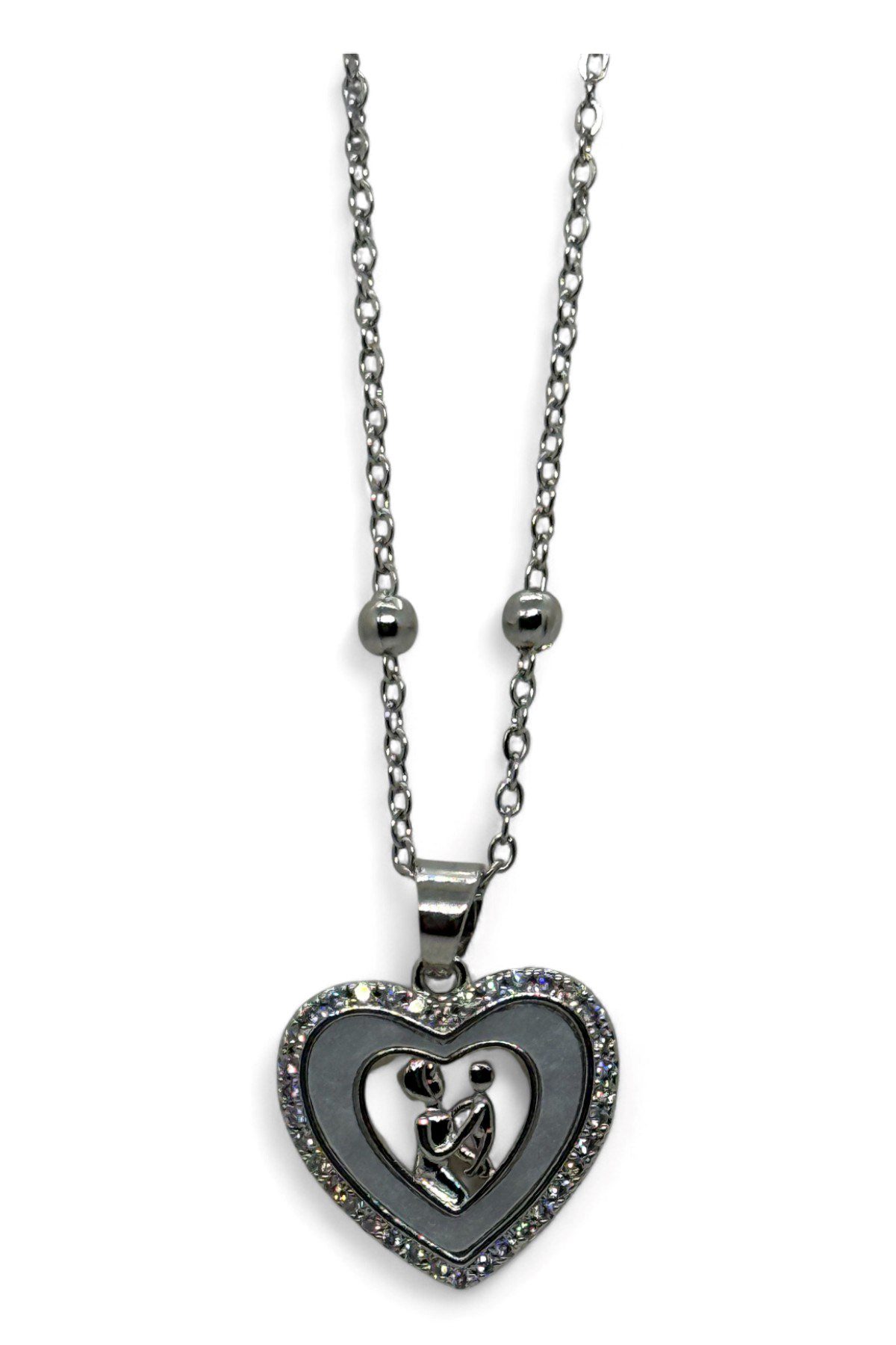 Toptan Gümüş Renk Beyaz Mineli Anne Kız Kalp Model Top Zincir Çelik Kolye- 3768 4 Toptan Gümüş Renk Beyaz Mineli Anne Kız Kalp Model Top Zincir Çelik Kolye- 3768 - Görsel 2