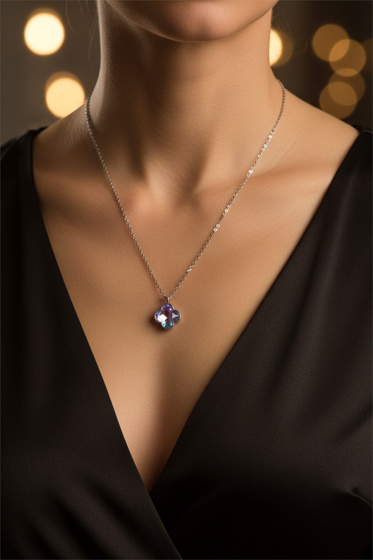 Toptan Gümüş Renk Morumsu Taş Beş Yapraklı Stilize Çiçek Model Sf Zincir Çelik Kolye - 3795 3 Toptan Gümüş Renk Morumsu Taş Beş Yapraklı Stilize Çiçek Model Sf Zincir Çelik Kolye -  3795