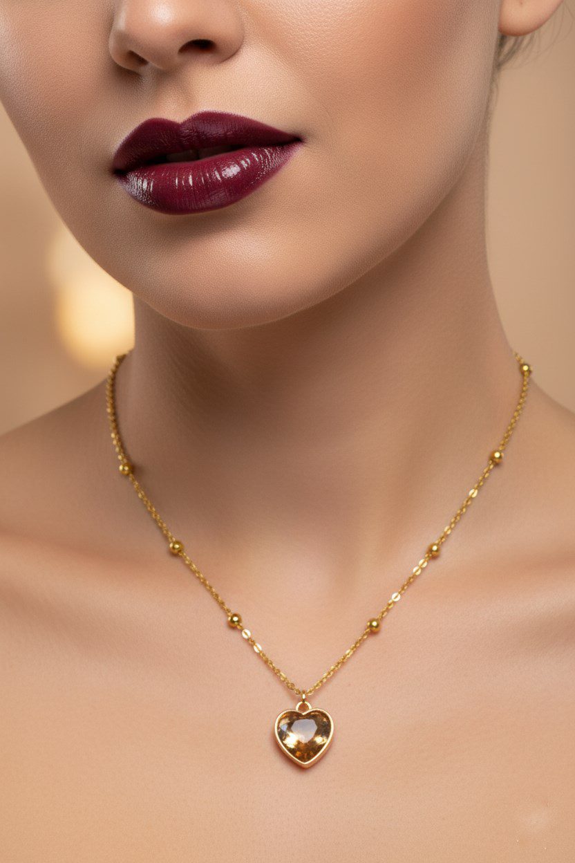 Toptan Altın Renk Amber Kalp Model Top Zincir Çelik Kolye- 3736 3 Toptan Altın Renk Amber Kalp Model Top Zincir Çelik Kolye- 3736