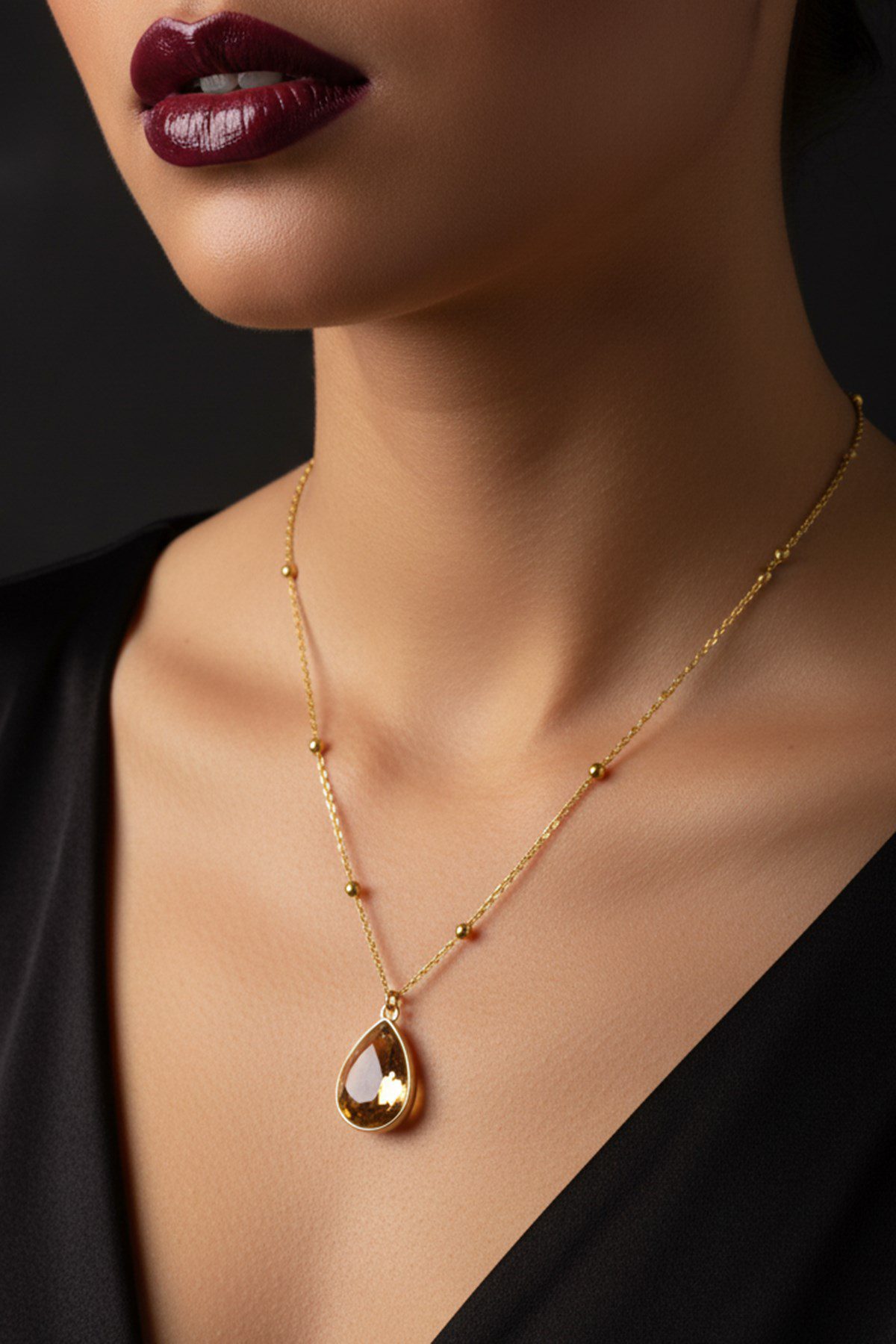 Toptan Altın Renk Amber Damla Model Top Zincir Çelik Kolye- 3730 3 Toptan Altın Renk Amber Damla Model Top Zincir Çelik Kolye- 3730