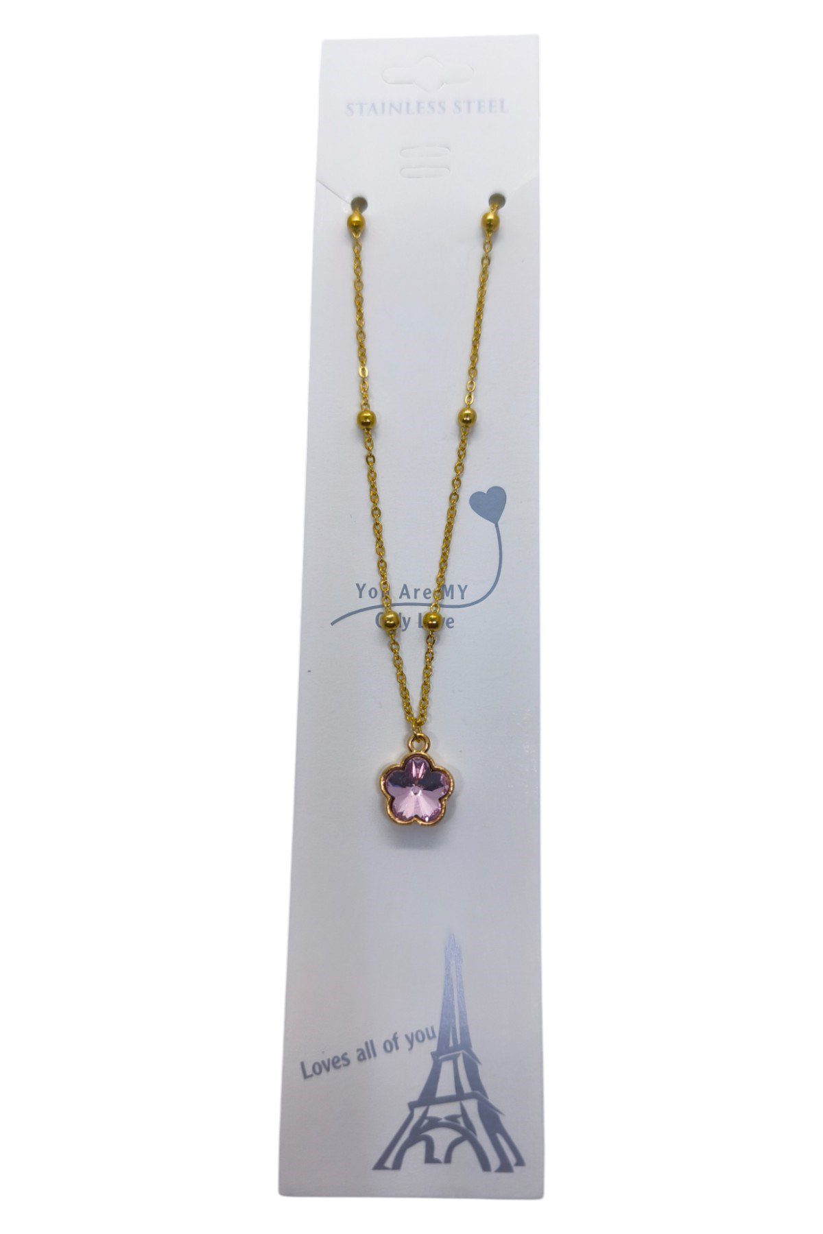 Toptan Altın Renk Pembe Taş Beş Yapraklı Stilize Çiçek Model Top Zincir Çelik Kolye - 3751 5 Toptan Altın Renk Pembe Taş Beş Yapraklı Stilize Çiçek Model  Top Zincir Çelik Kolye - 3751 - Görsel 3