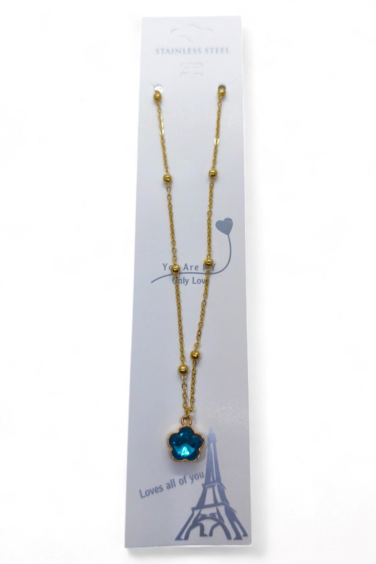 Toptan Altın Renk Mavi Beş Yapraklı Stilize Çiçek Model Top Zincir Çelik Kolye - 3749 5 Toptan Altın Renk Mavi Beş Yapraklı Stilize Çiçek Model  Top Zincir Çelik Kolye - 3749 - Görsel 3