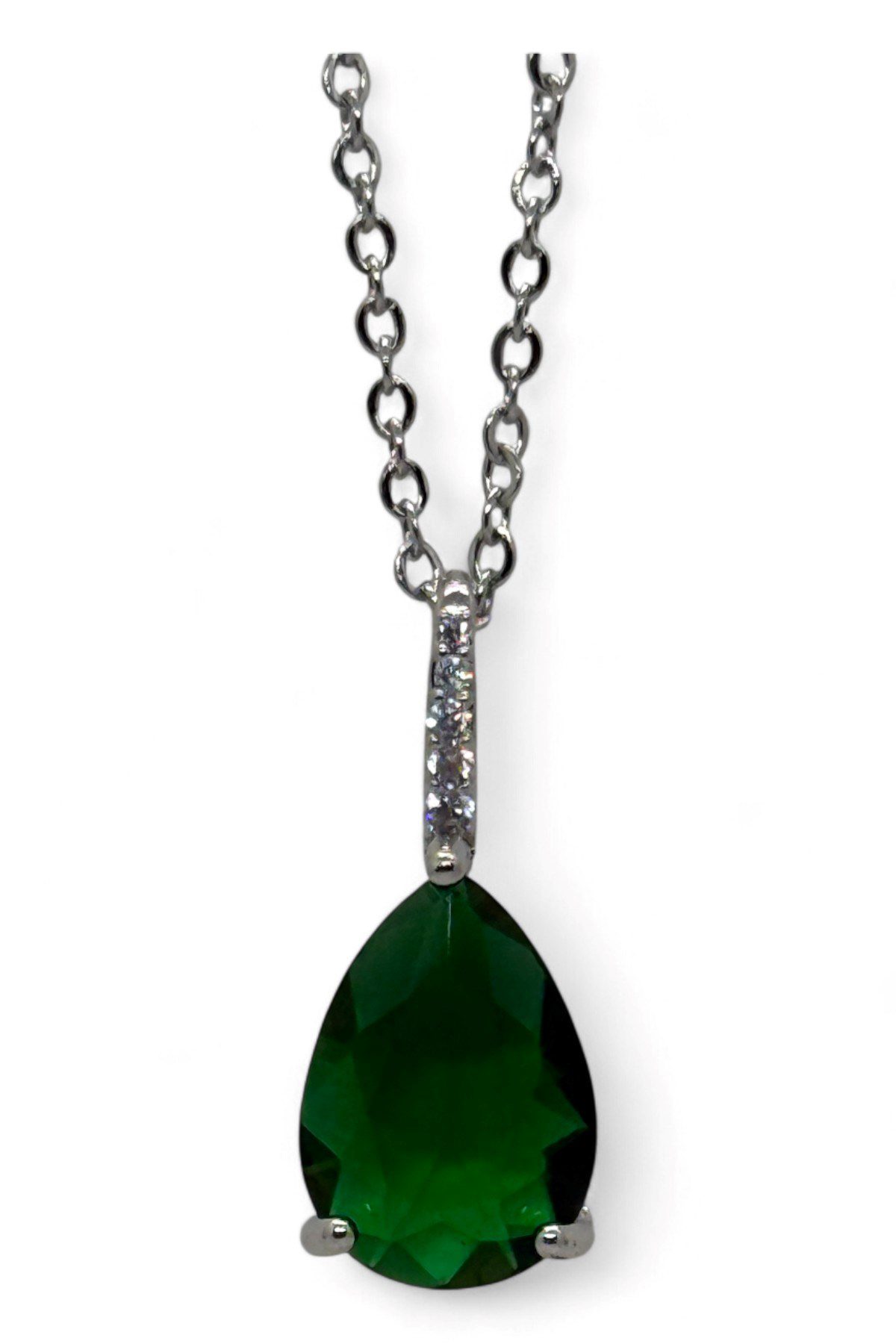 Toptan Gümüş Renk Sıra Taşlı Yeşil Damla Model Sf Zincir Çelik Kolye - 3783 4 Toptan Gümüş Renk Sıra Taşlı Yeşil Damla Model Sf Zincir Çelik Kolye - 3783 - Görsel 2