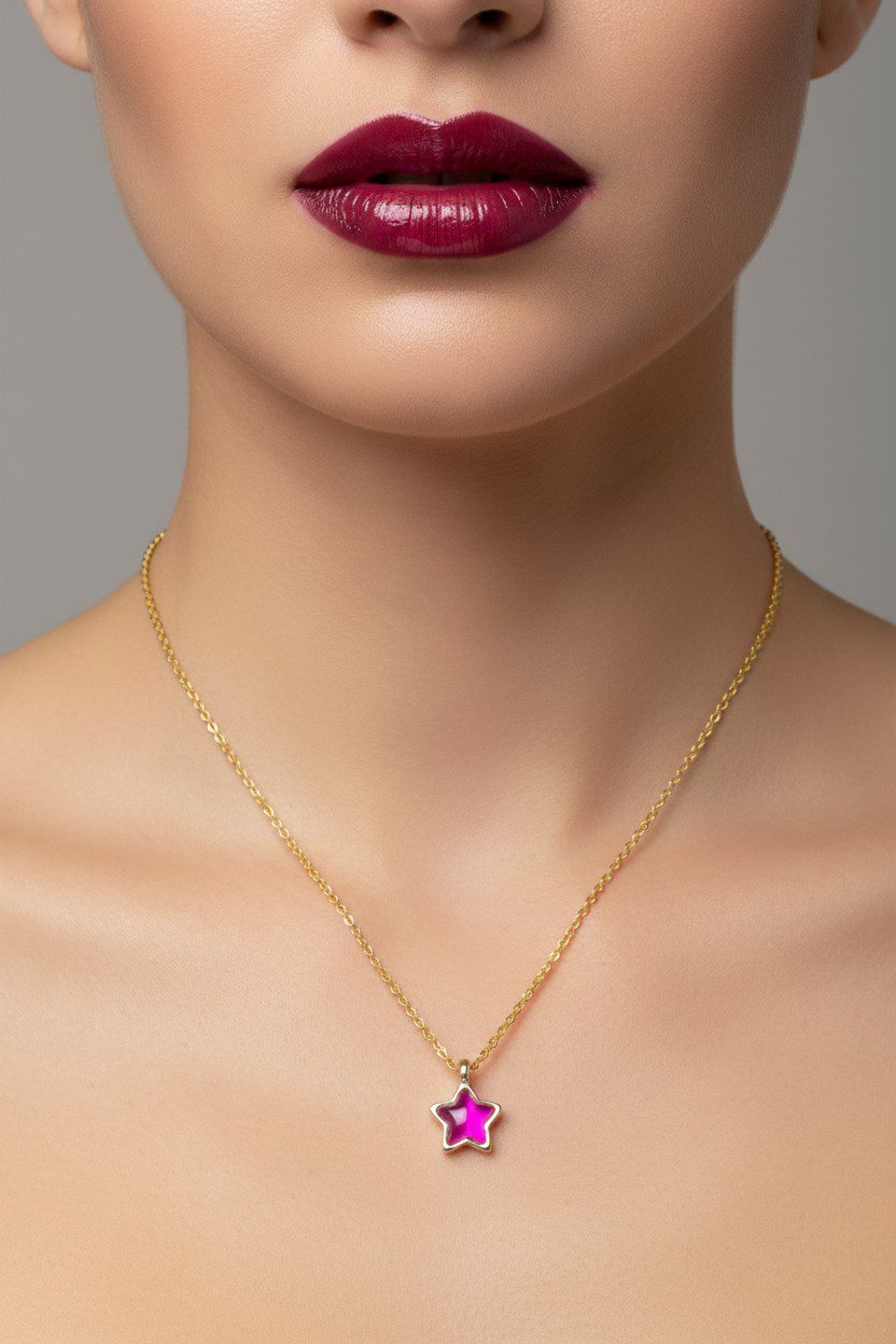 Toptan Altın Renk Fuşe Taş Yıldız Model Sf Zincir Çelik Kolye - 3761 3 Toptan Altın Renk Fuşe Taş Yıldız Model Sf Zincir Çelik Kolye - 3761
