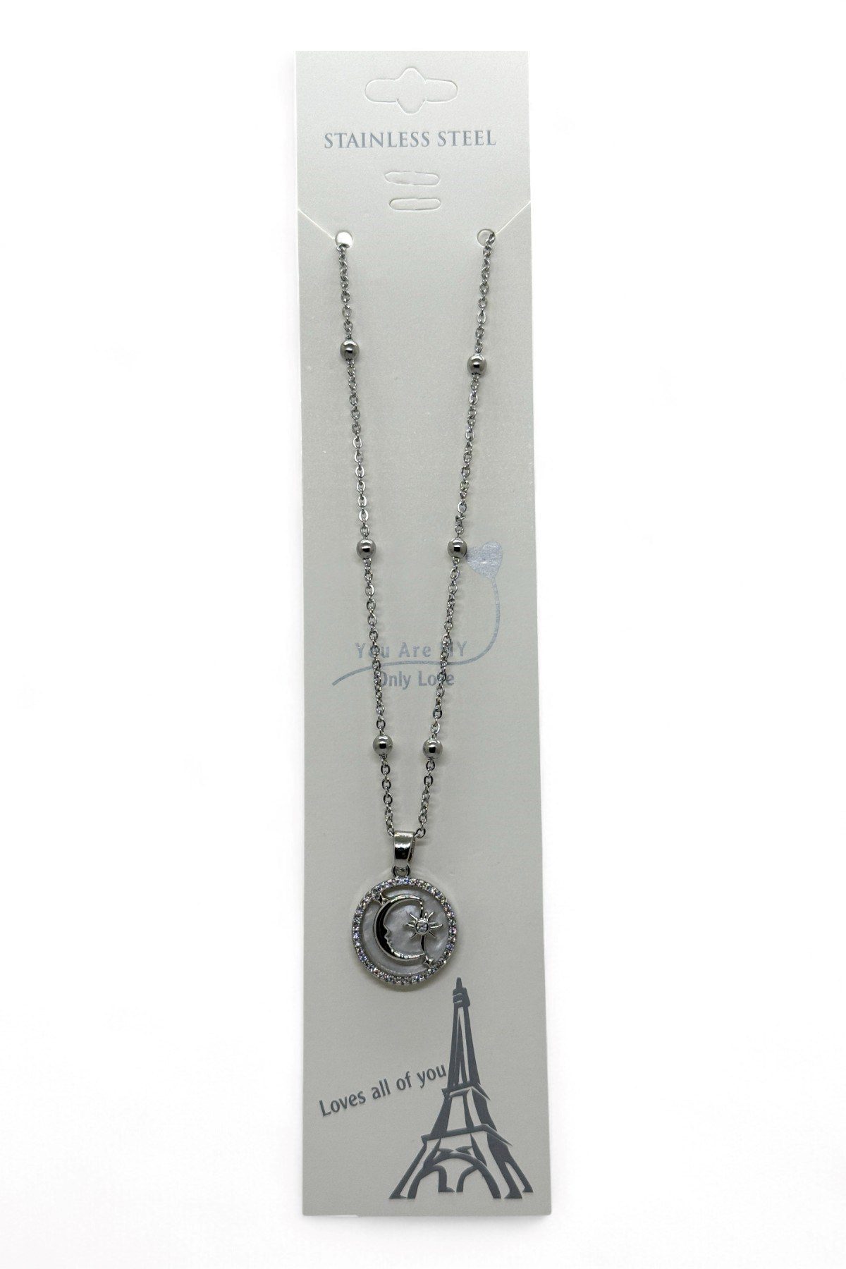 Toptan Gümüş Renk Beyaz Mineli Ay Yıldız Model Top Zincir Çelik Kolye - 3775 5 Toptan Gümüş Renk Beyaz Mineli Ay Yıldız Model Top Zincir Çelik Kolye - 3775 - Görsel 3