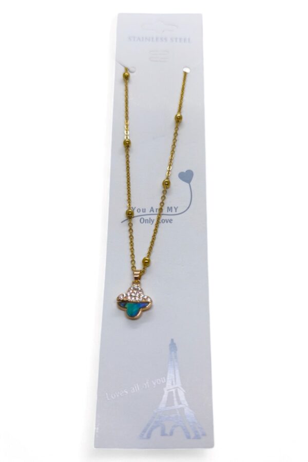 Toptan Altın Renk Van Cleef Yonca Taşlı Altı Sedef Model Top Zincir Çelik Kolye- 3705 - Görsel 3