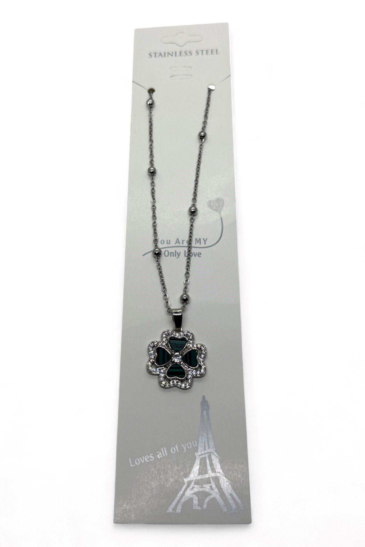 Toptan Gümüş Renk Yeşil Mineli Yonca Model Top Zincir Çelik Kolye - 3763 5 Toptan Gümüş Renk Yeşil Mineli Yonca Model Top Zincir Çelik Kolye - 3763 - Görsel 3